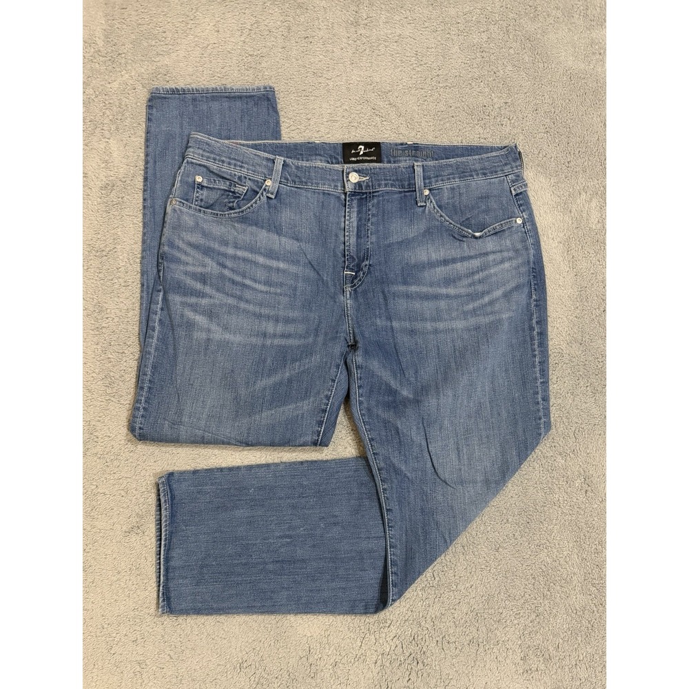 7 For All Mankind Luxe Performance The Straight Jeans Mens 40x30 Whiskered Wash
